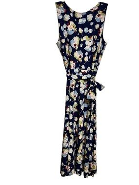 Ralph Lauren Black Label Dress Blue Maxi Floral Print Stretch Women’s 12
